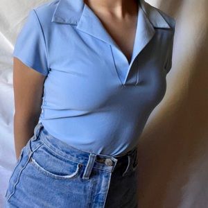 super trendy and y2k collared light blue shirt